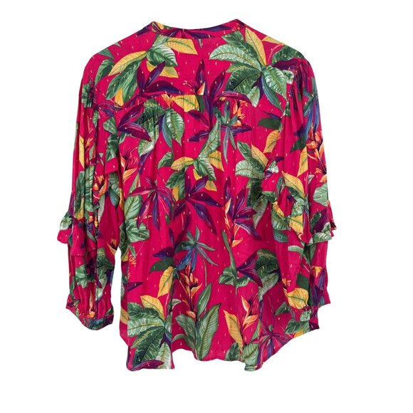 Chicos 2.5 Tropical Floral BlouseTassels pink Rayon Blend Size 14 Womens - Picture 4 of 5